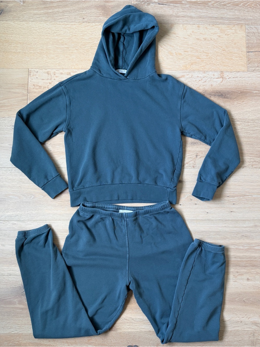 Perfect White Tee Fleece Hoodie Jogger Set Teal Blue Size Small Made in USA*Q20